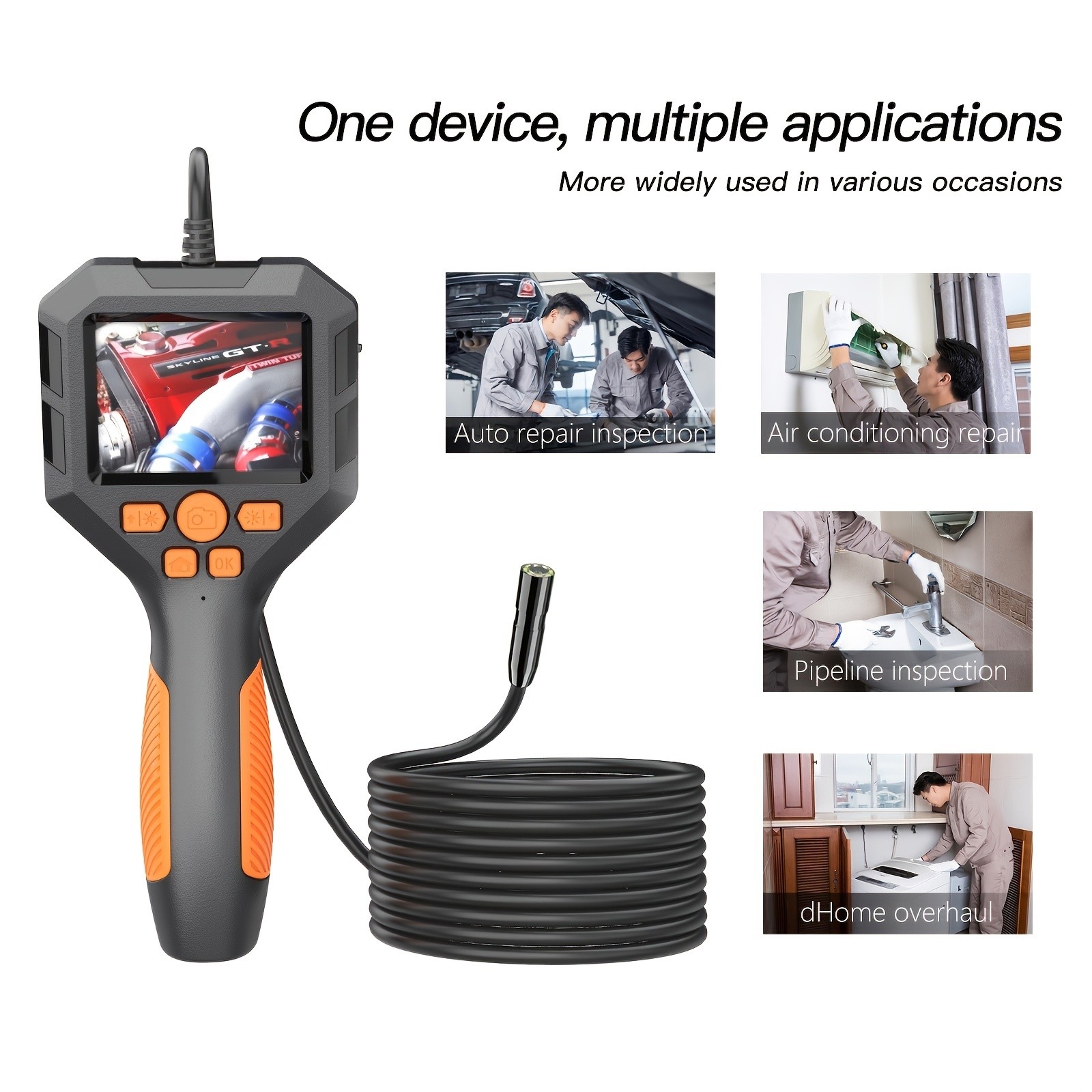 1080p Inspection Camera with Waterproof Flexible Probe and 2.8" IPS Screen - Perfect Tool for Home, Pipe, and Automotive Inspections