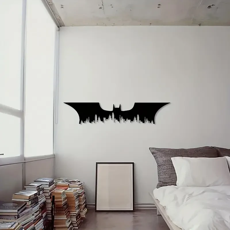 Modern Bat Silhouette Metal Wall Sculpture - Superhero City Design Wall Art