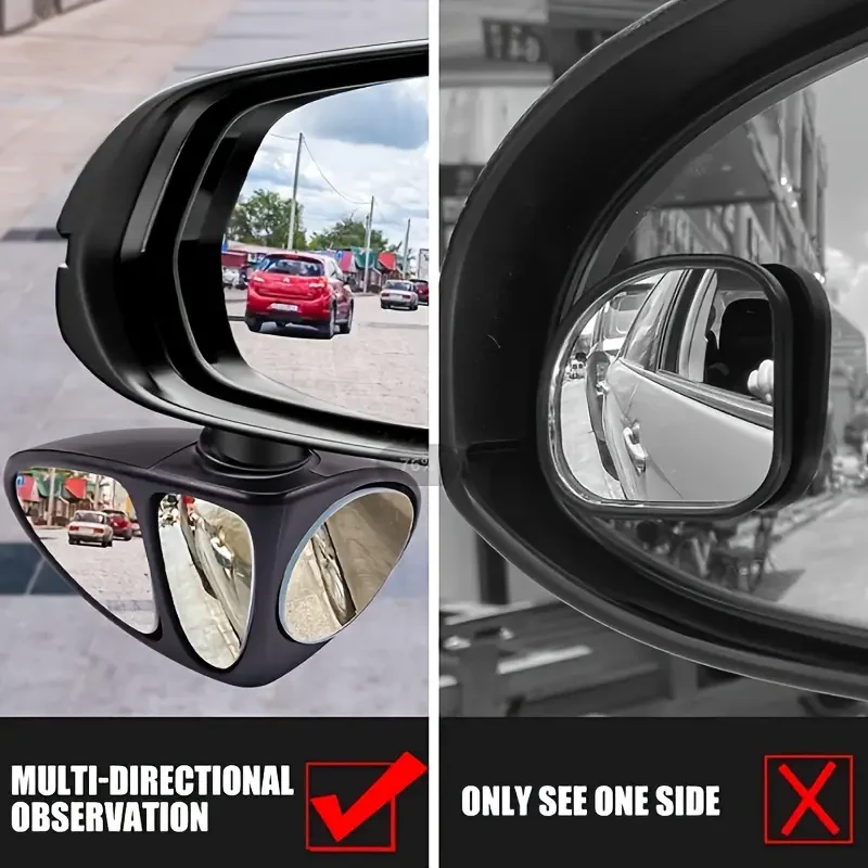 2pcs 360 Wide Angle Blind Spot Mirrors - Triple View Rearview Accessories