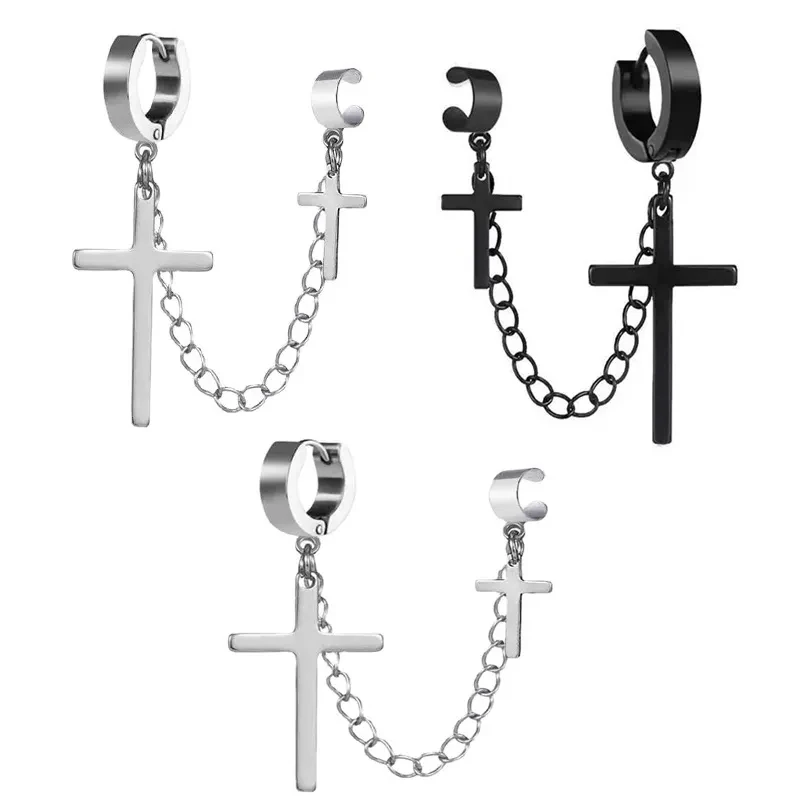 Mens Silver Cross Earring