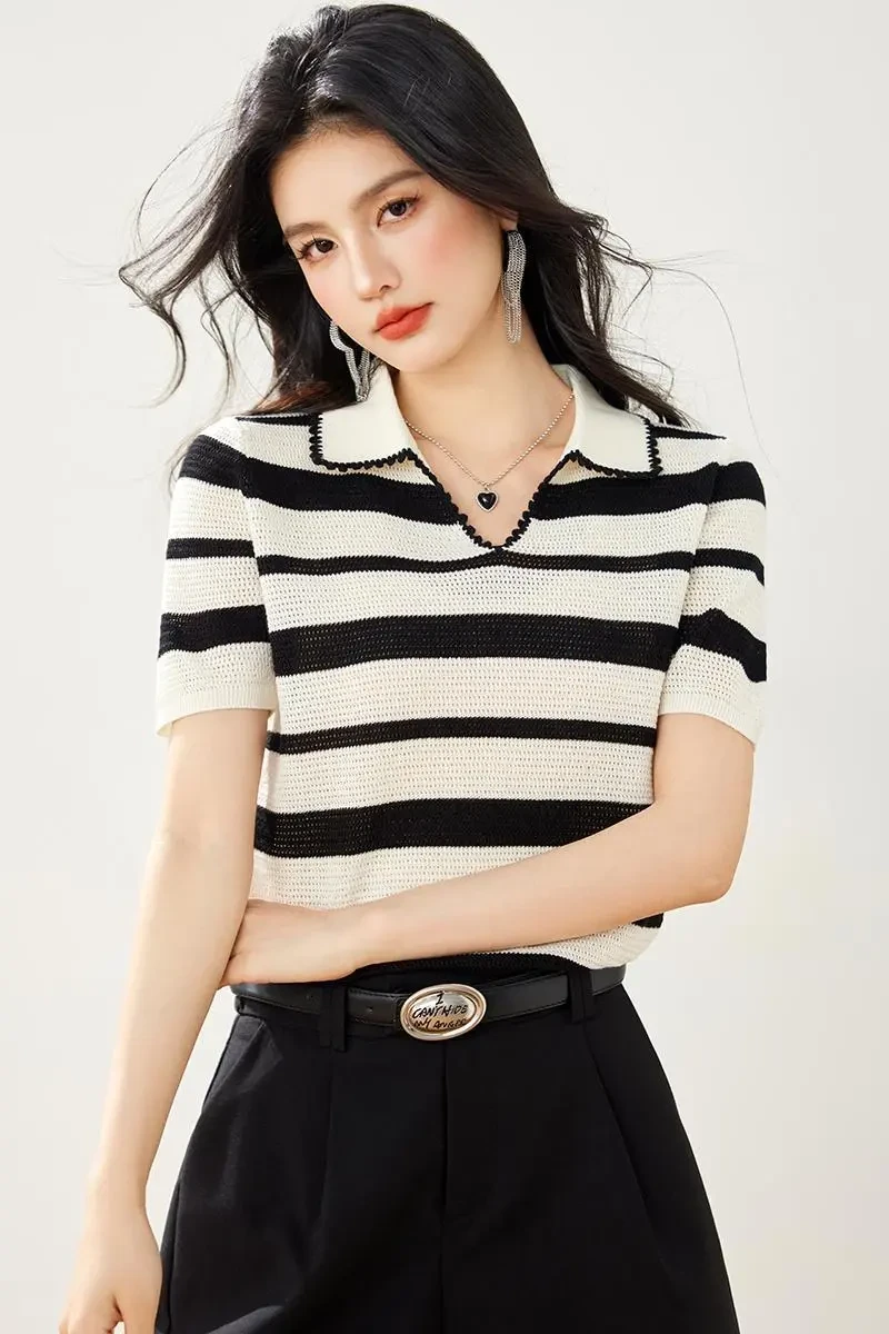 Abstract Knitted Puff Sleeve Top Women