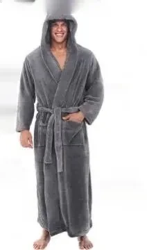 Warm Men's Plus Size Thick Hooded Long Sleeve Nightgown