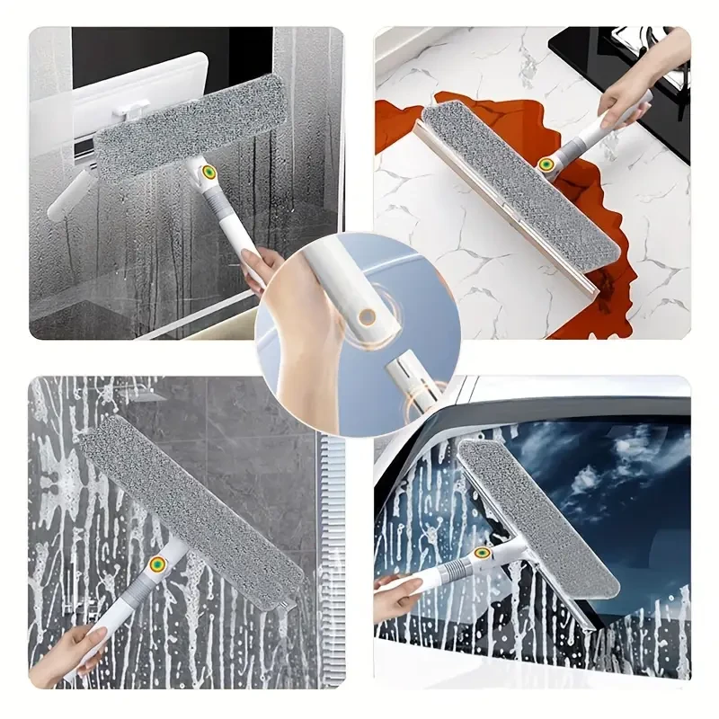 2-In-1 Extendable Window Squeegee and Scrubber - Dual-Sided Long-Handled Glass Wiper