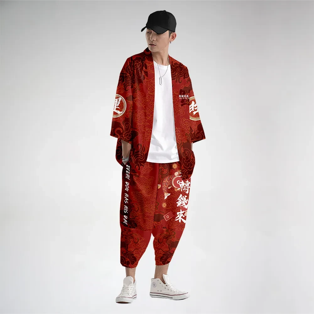 Wind Festive Robe Men'S National Tide Cardigan Kimono Three-Quarter Sleeves Wind festive robe men's national tide cardigan kimono three-quarter sleeves