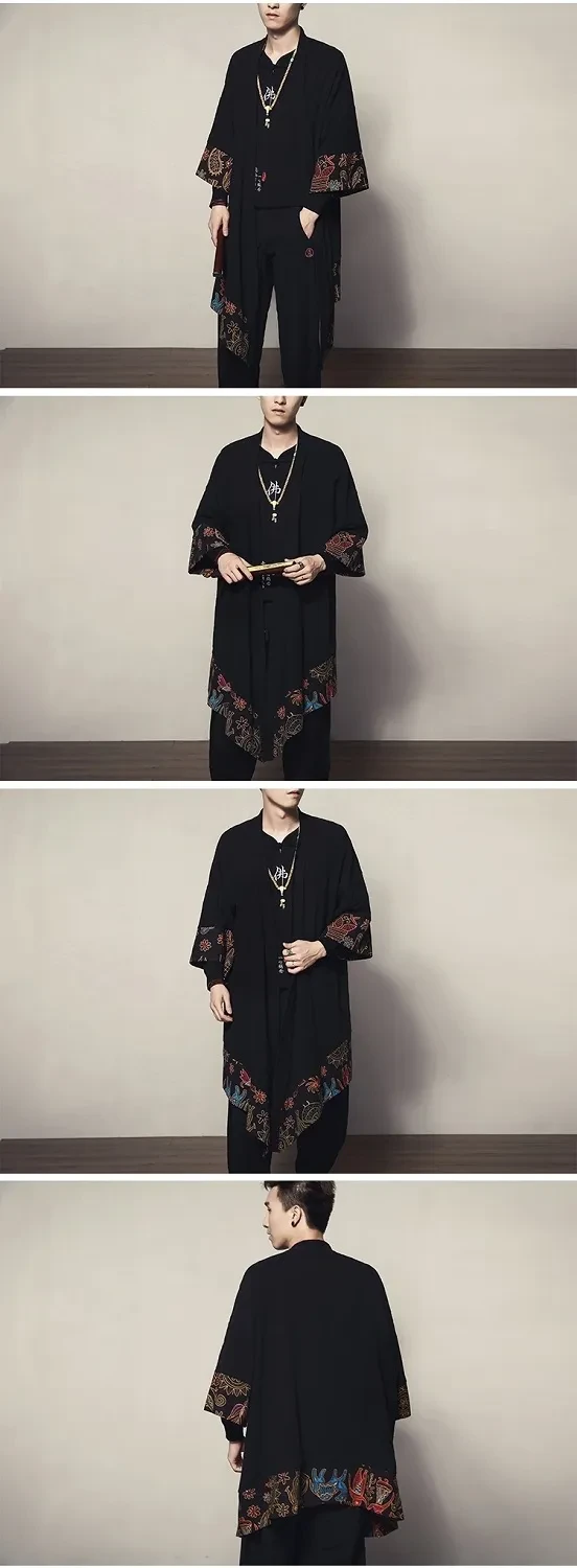 Retro Chinese Style Men's Ethnic Style Jacket Tang Suit Three-Quarter Sleeve Kimono