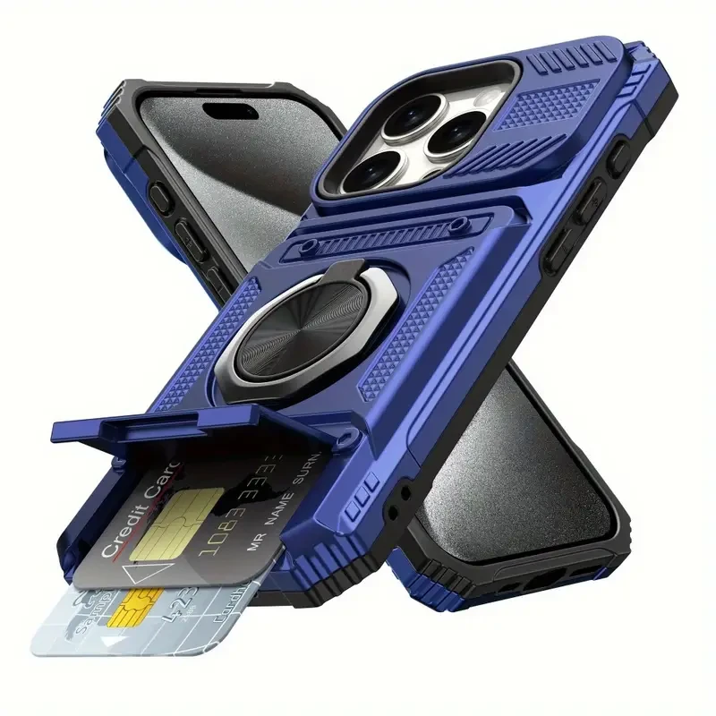 Shockproof Heavy-Duty Case for iPhone 16, 15, 14, 11 Pro Max Plus with Magnetic 360 Rotating Metal Stand