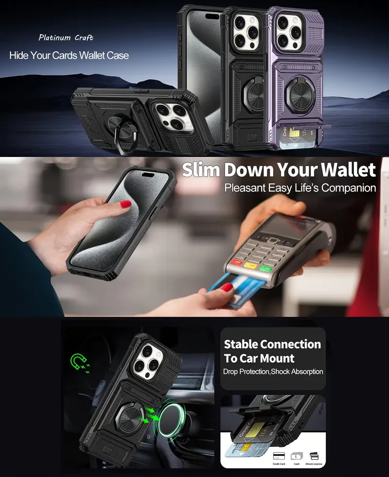 Shockproof Heavy-Duty Case for iPhone 16, 15, 14, 11 Pro Max Plus with Magnetic 360 Rotating Metal Stand