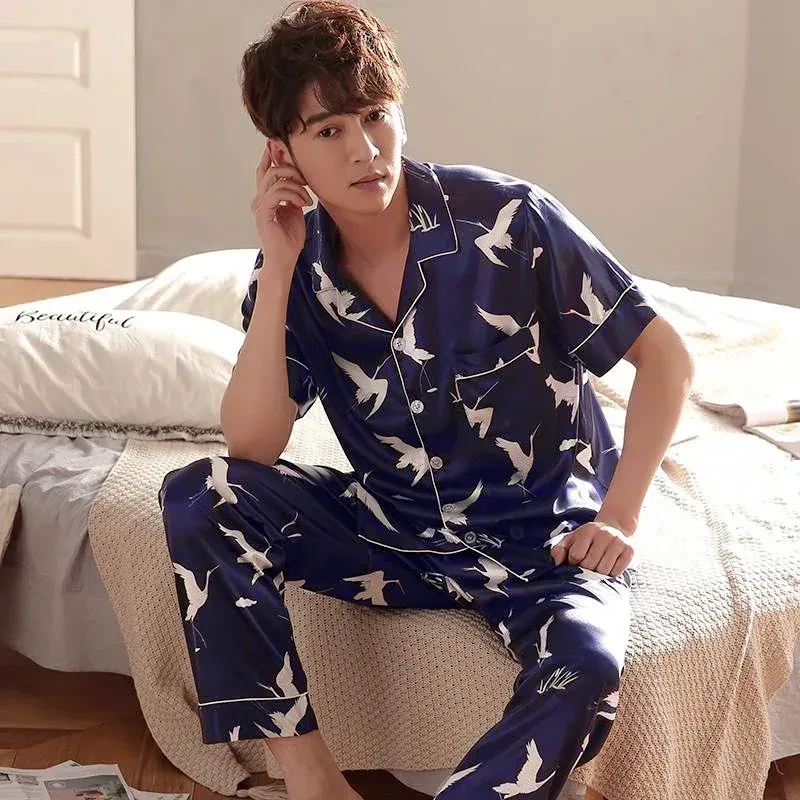 Silk Couple Pajamas Men And Women Long-Sleeved Summer Ice Silk Thin Casual