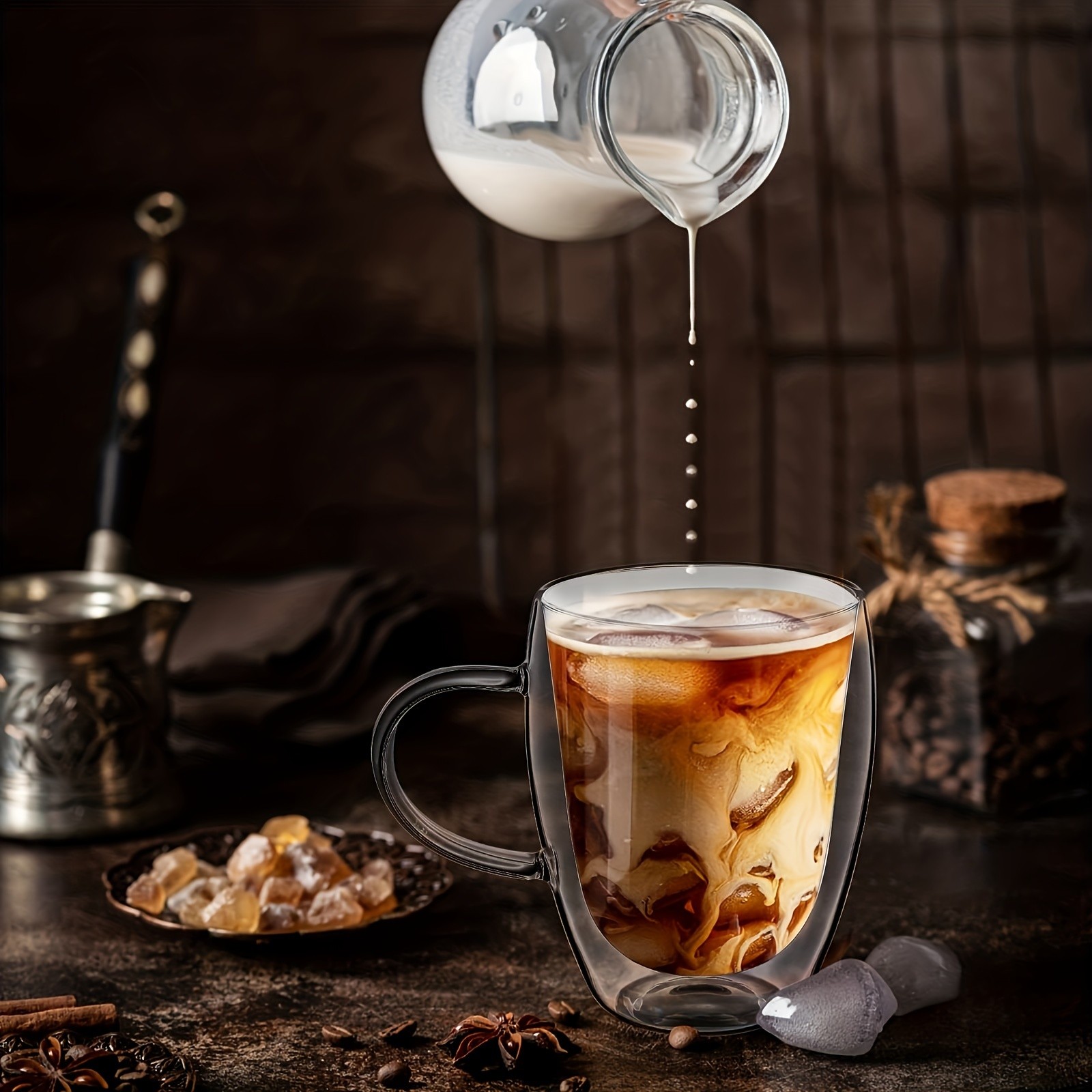 6pcs Double Walled Glass Cups with Spoons  Clear Espresso Coffee Tea Mugs, Insulated Heat-Resistant Beverage Cups, 350ml/12oz, Perfect for Coffee, Tea, Cappuccino & Lattes, Drinkware for Restaurants and Cafes