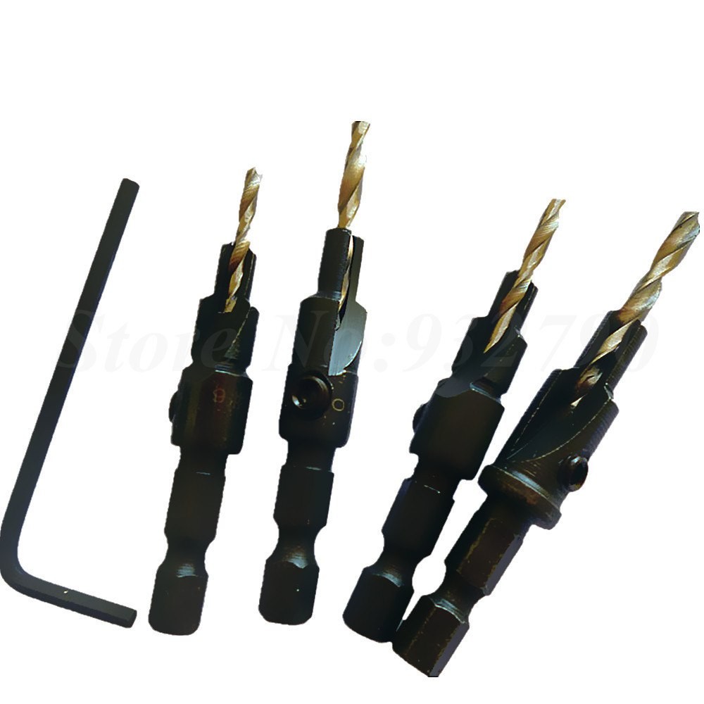 4pcs Hss Countersink Drill Bits 1 4 Quick Change Hole Hex Shank Screw Carpentry Countersink Bit Wood Hole Reamer W Hex Wrench