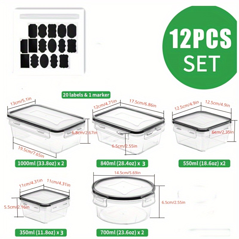 12pcs BPA-Free Leak-Proof Food Storage Set  Airtight Containers with Snap Lock, Microwave Safe, Ideal for Supermarket Use, Perfect for Eid Al-Adha Mubarak