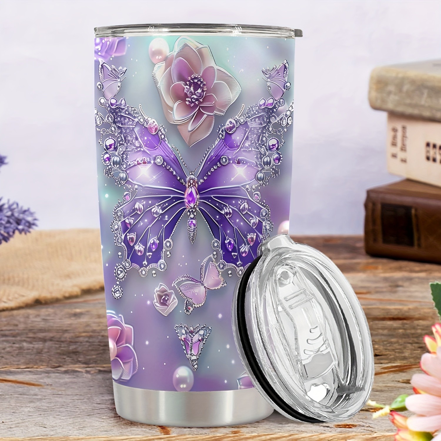 1pc 20oz Tumbler for Cafe  Butterfly Funny Print Mug Tumbler, Travel Tumbler for Wedding and Birthday Gifts for Mom, Coworker, Eid Al-Adha Mubarak