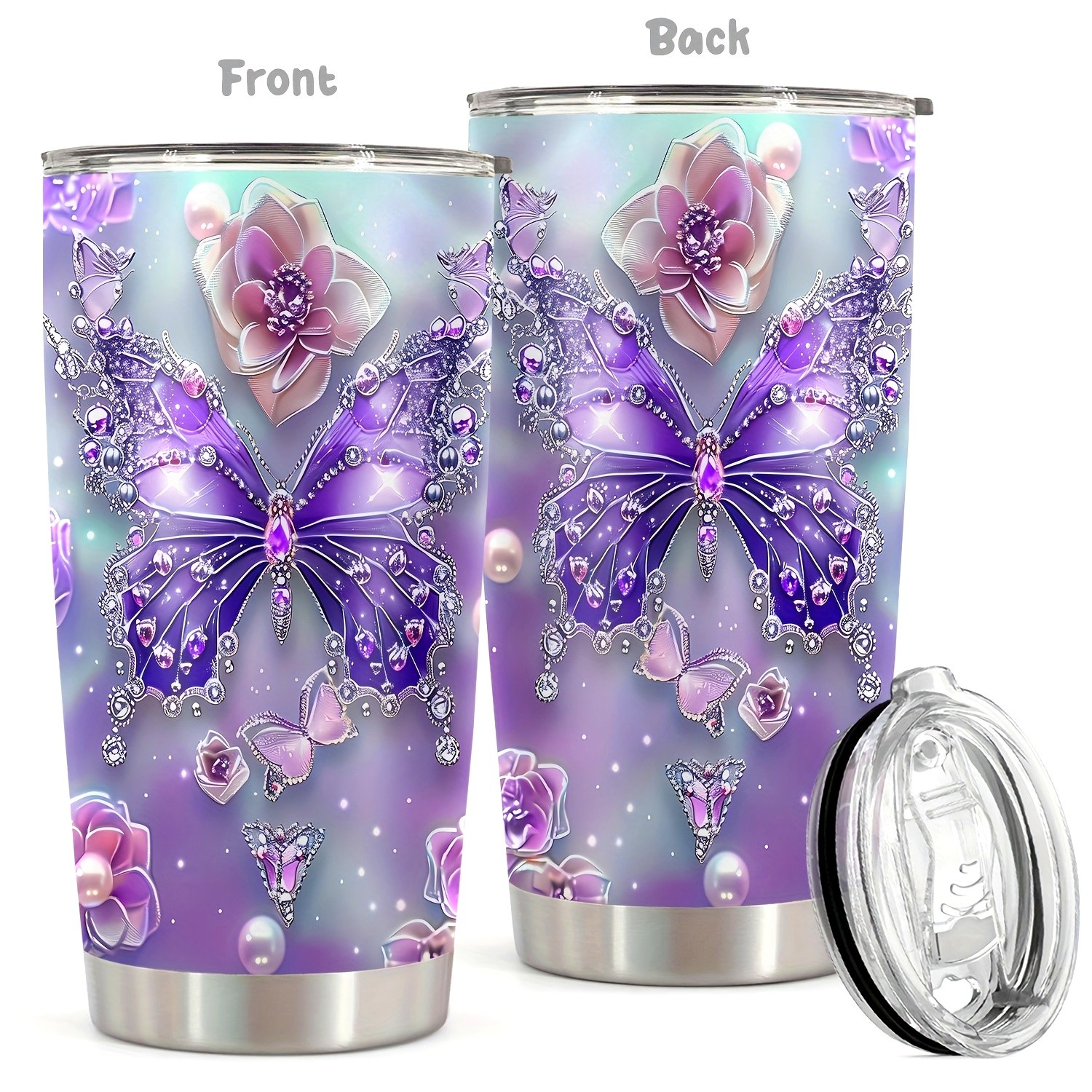 1pc 20oz Tumbler for Cafe Butterfly Funny Print Mug Tumbler, Travel Tumbler for Wedding and Birthday Gifts for Mom, Coworker, Eid Al-Adha Mubarak