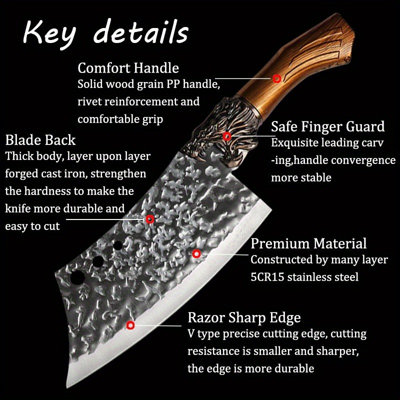 7-Piece Handmade Forged Knife Professional Kitchen Chef Knife Set  Stainless Steel Chef Knife, Utility Knife, Boning Knife, Cutting Knife, Fish Knife, Butcher Knife, Kitchen Scissors