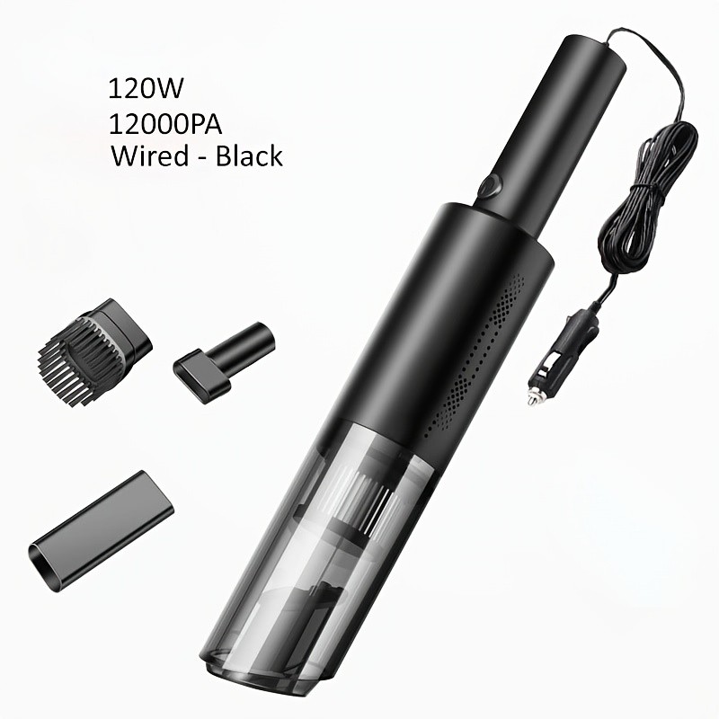 Home Car Vacuum Cleaner, 120W 12000Pa Rechargeable Handheld Black Wired Charging Multi-function Cleaning Accessories For Car Interior Home