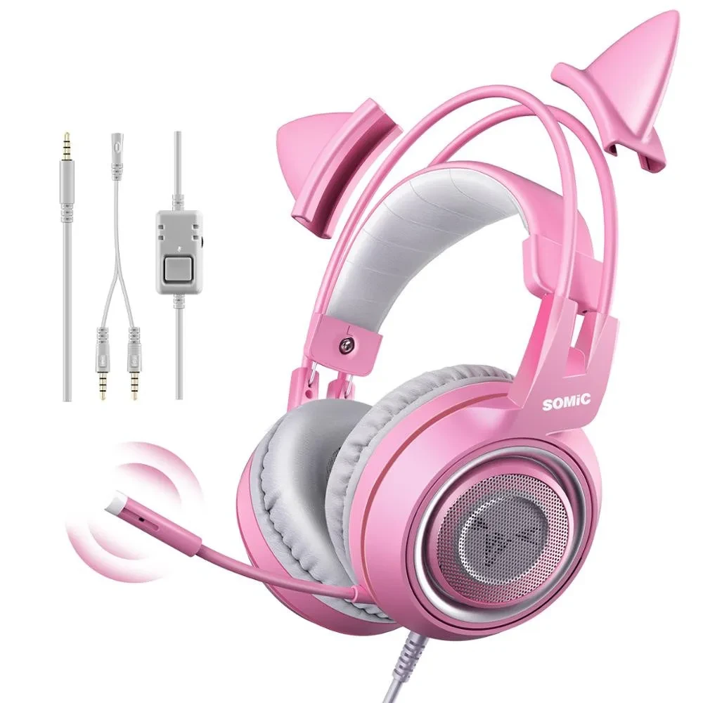 G951s Girl Cat Ear Gaming Headphone 3.5mm Plug Cute Headset For PC One PS4 Phone Pad Girl Kids Gaming Headset