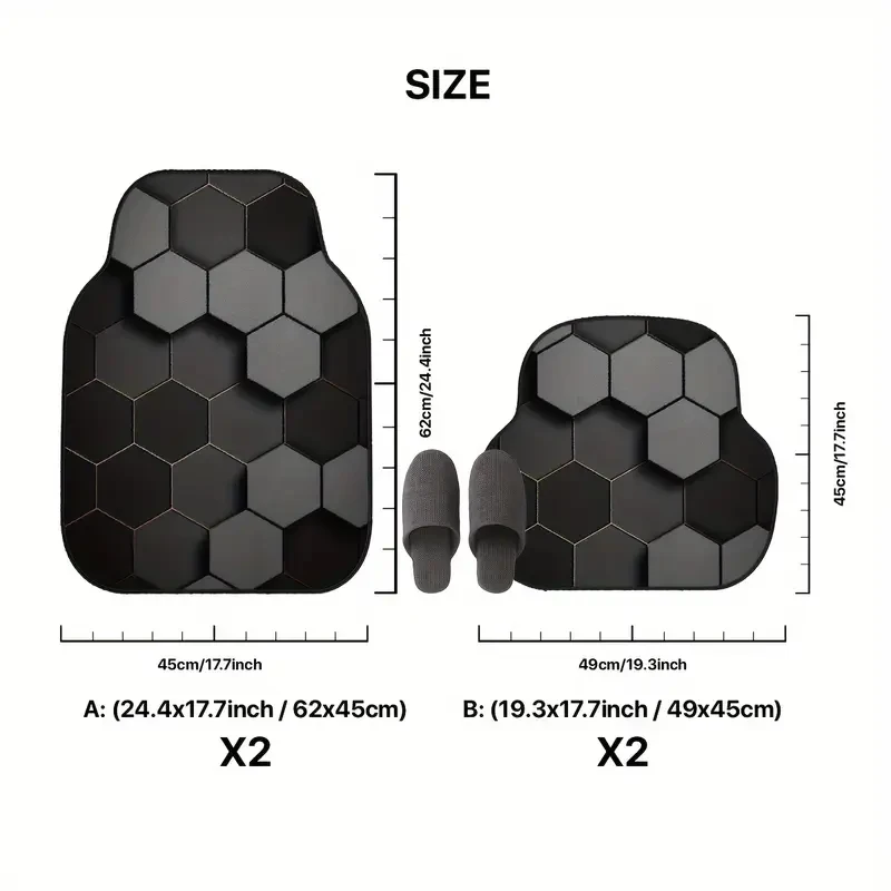 4pcs Hexagonal Pattern Car Floor Mats