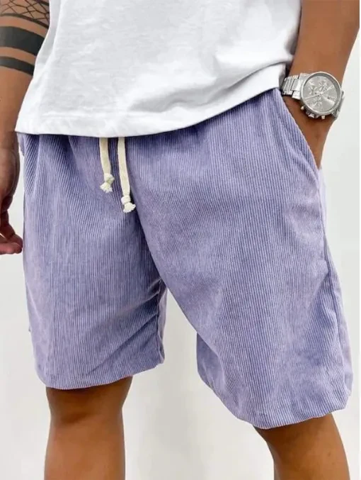 Men's Corduroy Shorts With Drawstring Fashion Casual Pockets Pants Summer