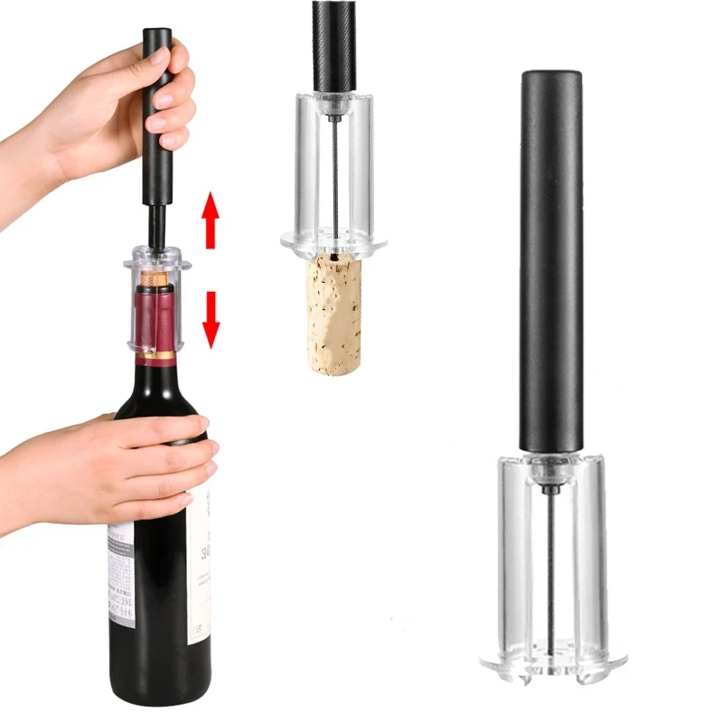 Wine Opener With Foil Cutter, Air Pressure Wine Bottle Opener Easy Cork Remover Corkscrew Stainless Steel Bar Accessories Kitchen Supplies Wine Air Pressure Bottle Opener Four-Piece Set Cylinder