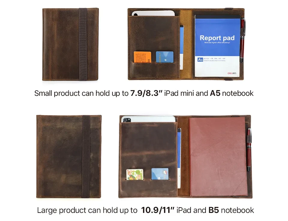 Crazy Horse Leather A5 Paper Notebook Multi-function Protective Sleeve