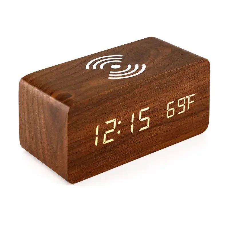 Ytaide Wooden LED Alarm Clock with Wireless Charging