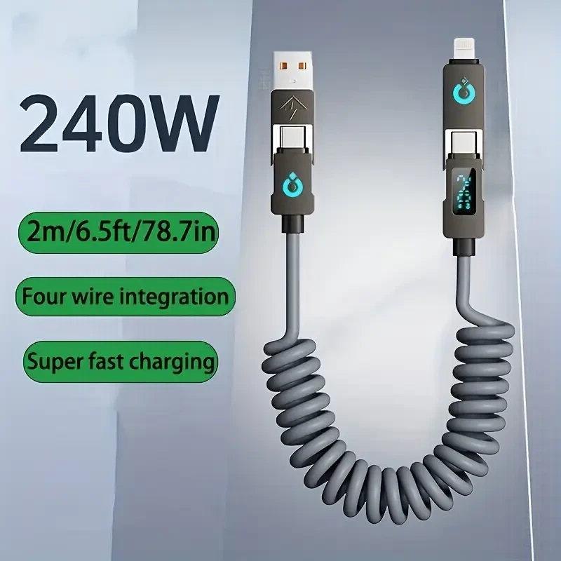 240Wmax 4-in-1 USB-C Charging Cable with Digital Display