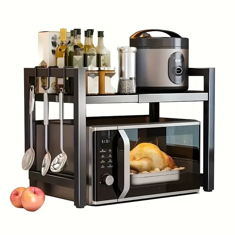 1 Set Carbon Steel Kitchen Organizer with 6 Hooks for Countertop Utensil and Dinnerware Storag