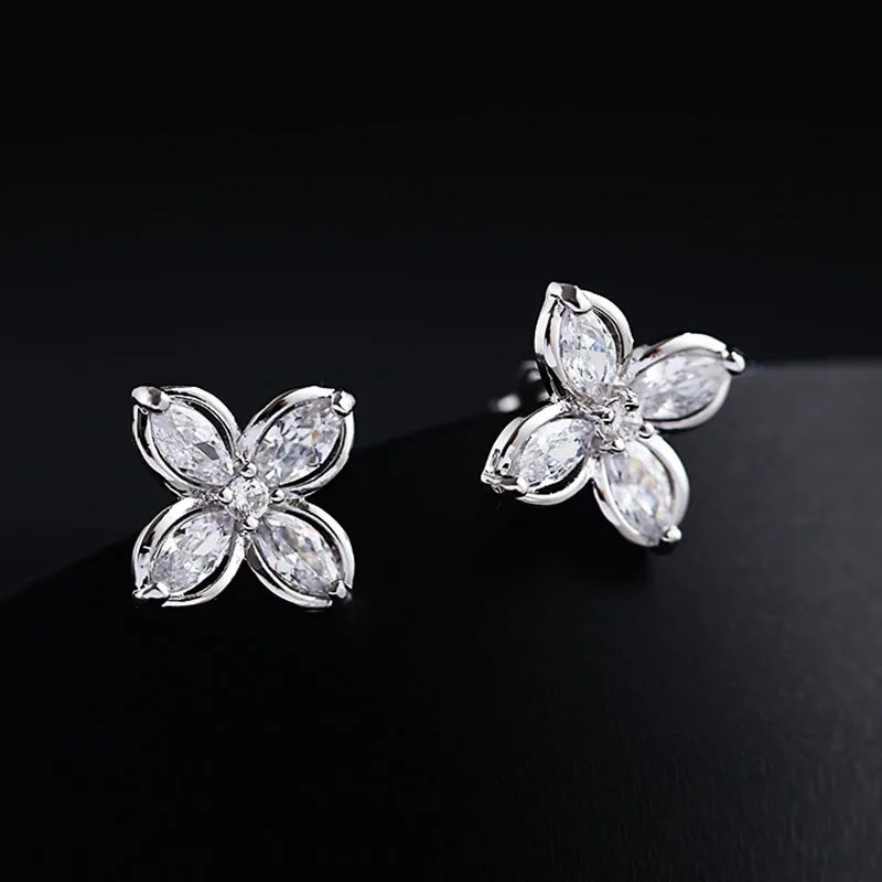 JIOFREE AAA Cubic Zirconia Flower Shape Clip-on Earrings - No Piercing Charm Jewelry for Women