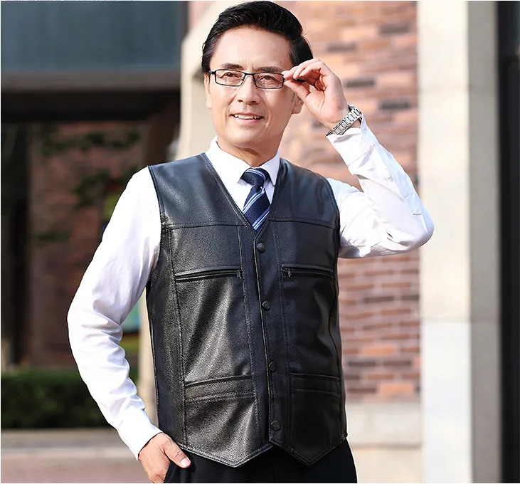 Men's Leather Vest With Collar