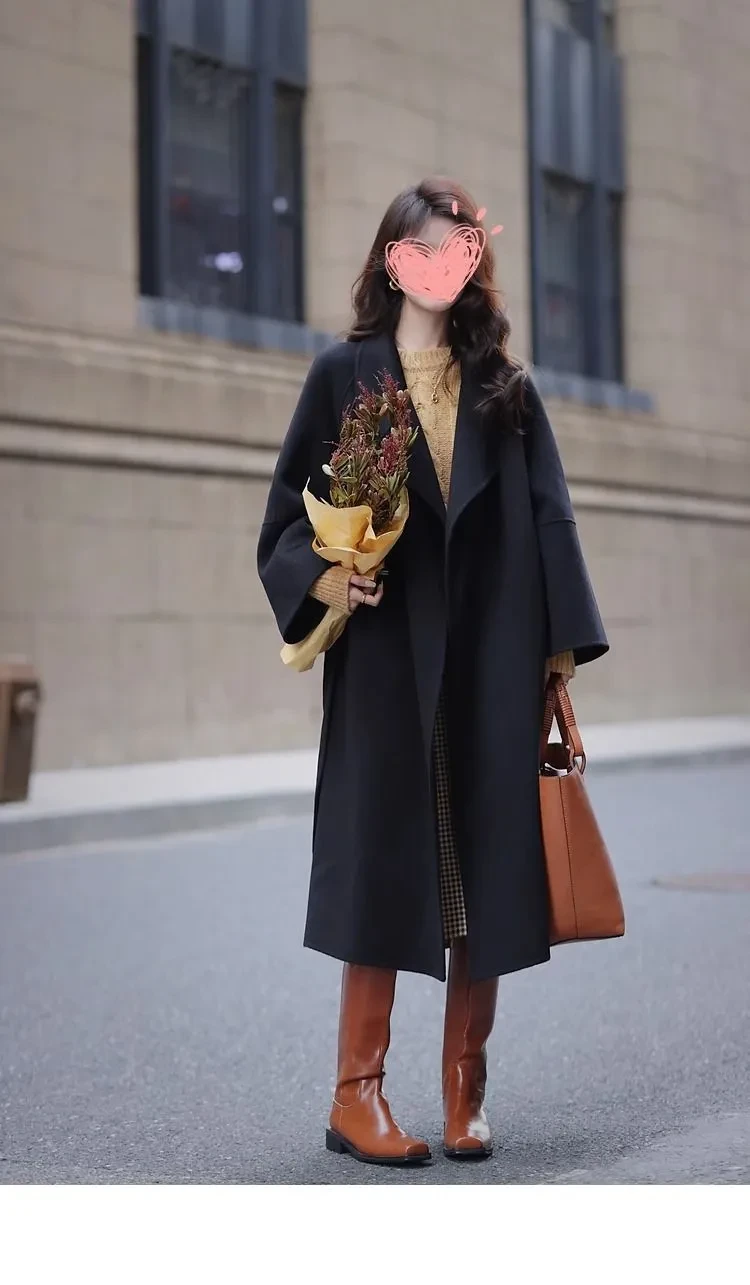 Mid-length Fall Winter Fashion Socialite Below-the-knee Coat