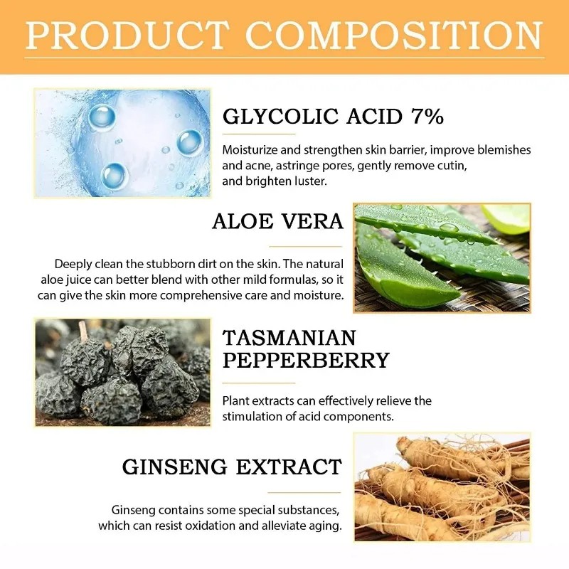 Glycolic Acid 7% Toning Solution - Acne Removal, Skin Moisturizing, Rejuvenating Lotion, and Gentle Exfoliating Toner