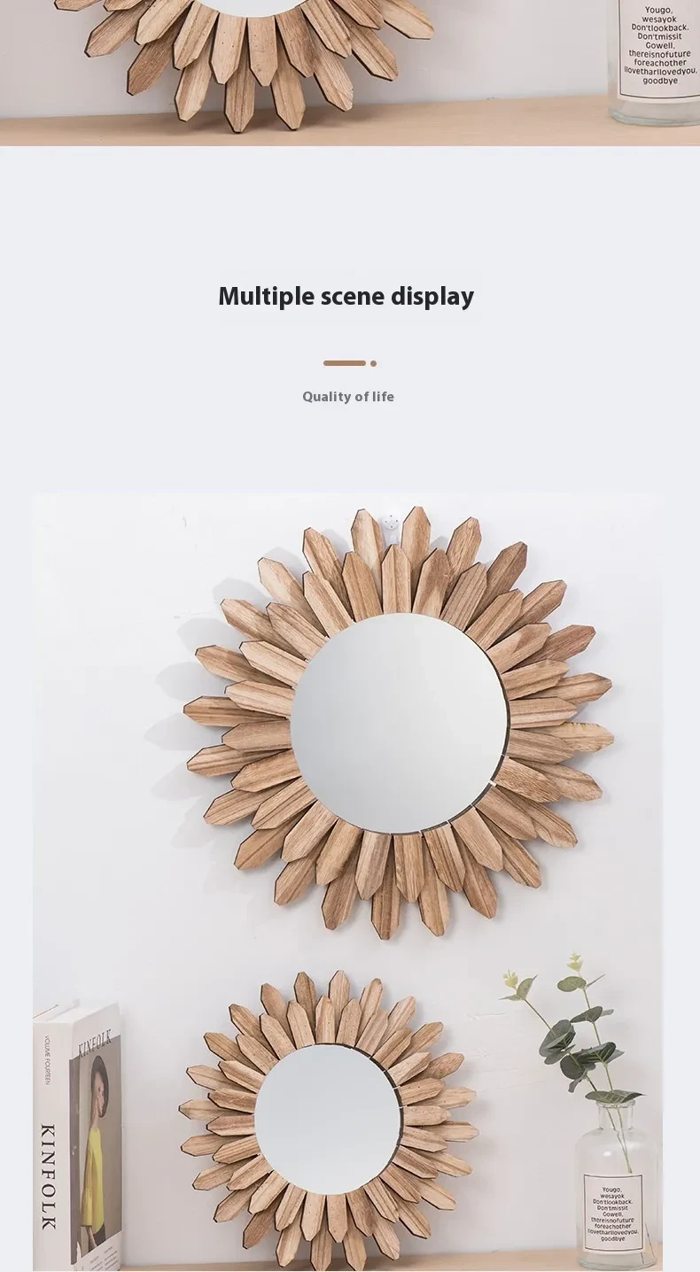 European-style Solid Wood Handmade Finish Hanging Mirror Homestay Hotel Entrance Decoration Hanging