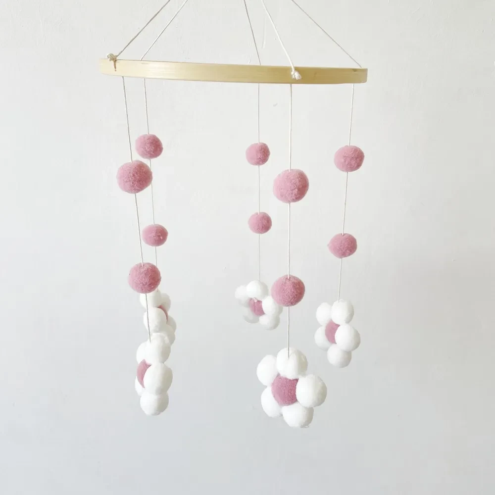 Ins Fur Ball Flower Wind Chimes Bed Bell Dark Pink Flower Wind Chimes