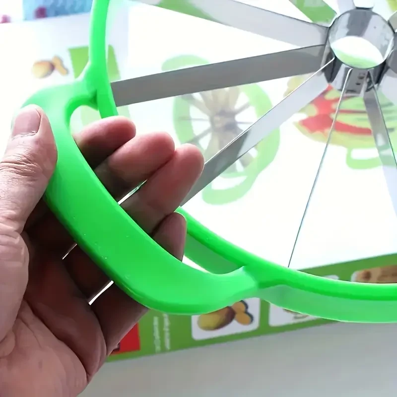 Stainless Steel Fruit Cutter with Green Ergonomic Handle