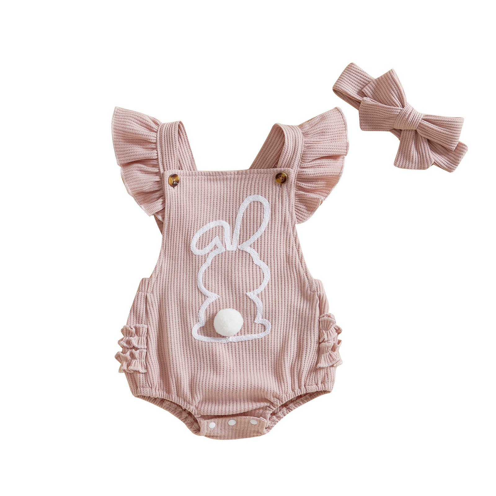 Children's Rabbit Embroidered Flounced Sleeve Romper