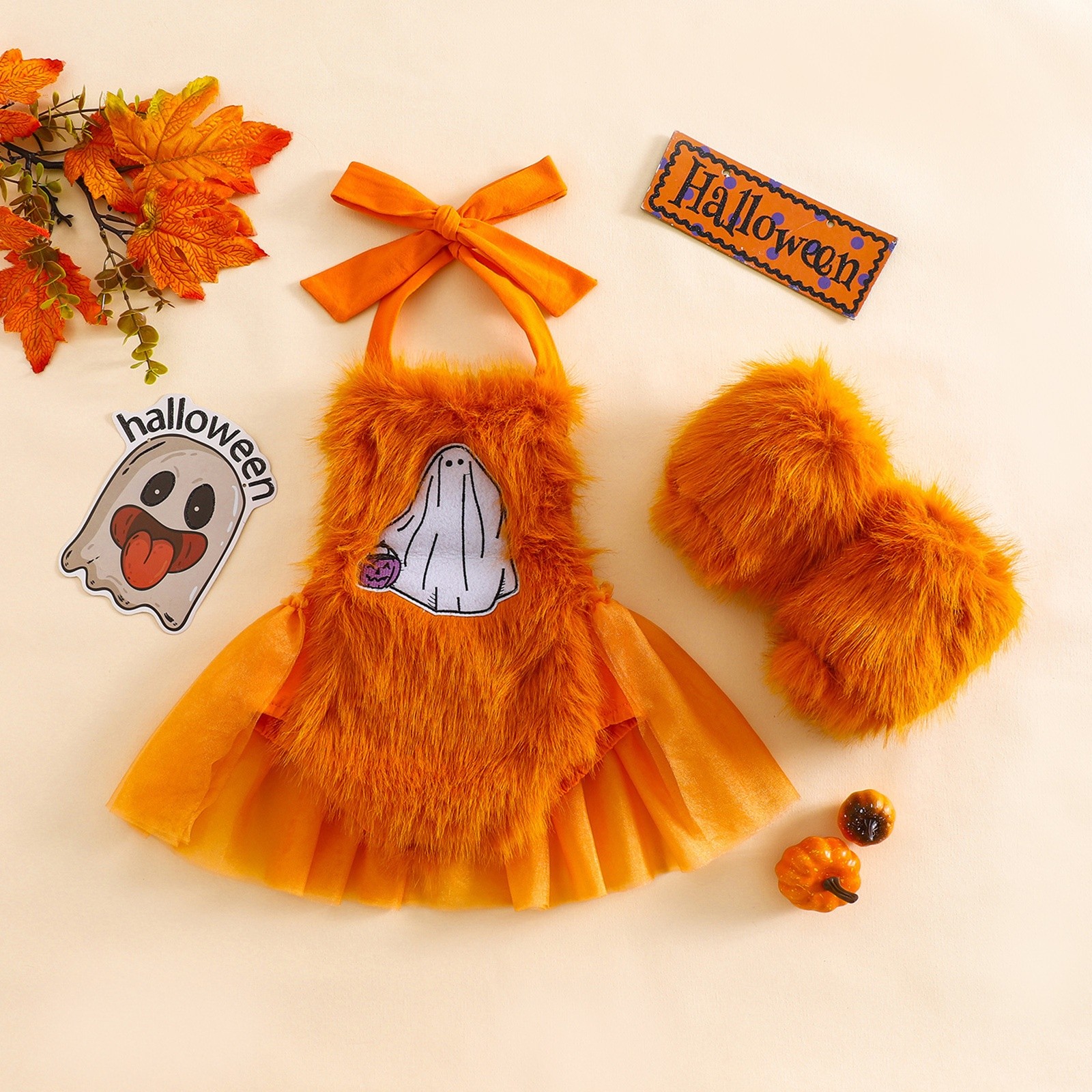 Halloween Children's Clothing Plush Girls' Cute Crawling Suit Two-piece Set