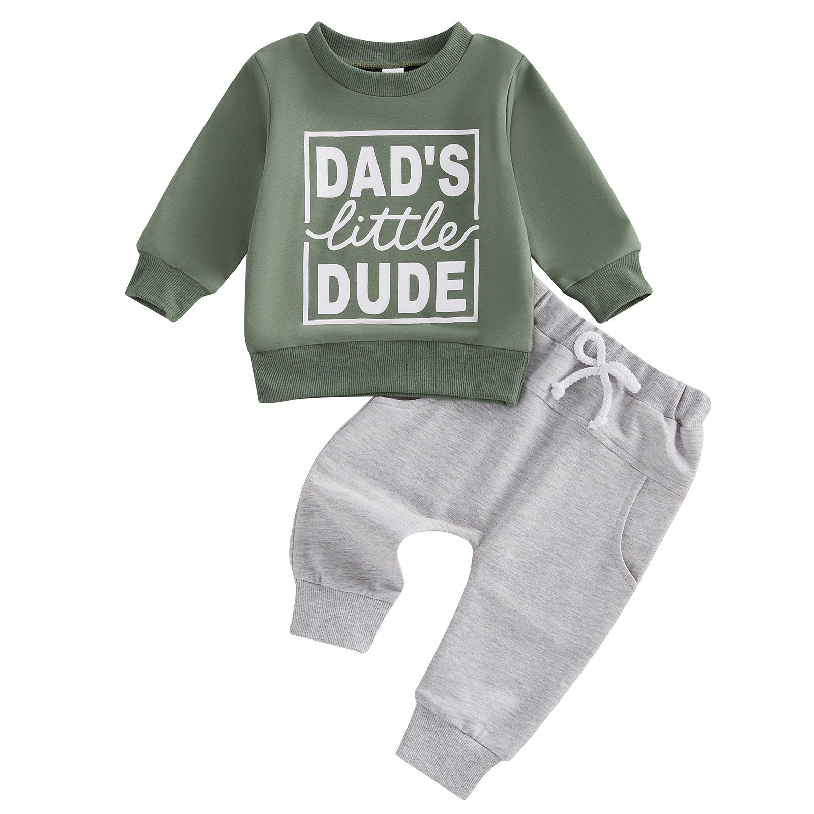 Boys' Letter Printed Long-sleeved Pullover Sweater Solid Color Trousers Two-piece Set