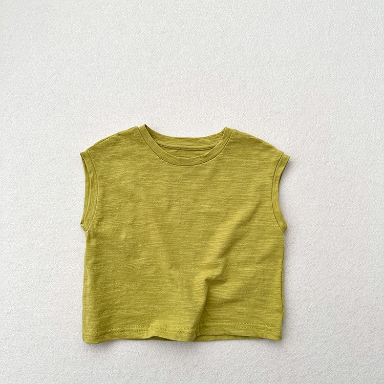 Slub Cotton Sleeveless Drop-shoulder T-shirt For Boys And Girls