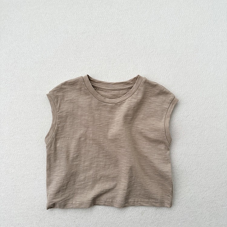 Slub Cotton Sleeveless Drop-shoulder T-shirt For Boys And Girls