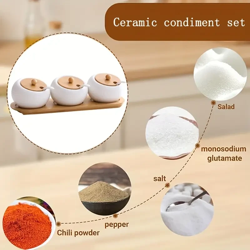 Japanese and Korean Style Ceramic Seasoning Box Spice Jars Set