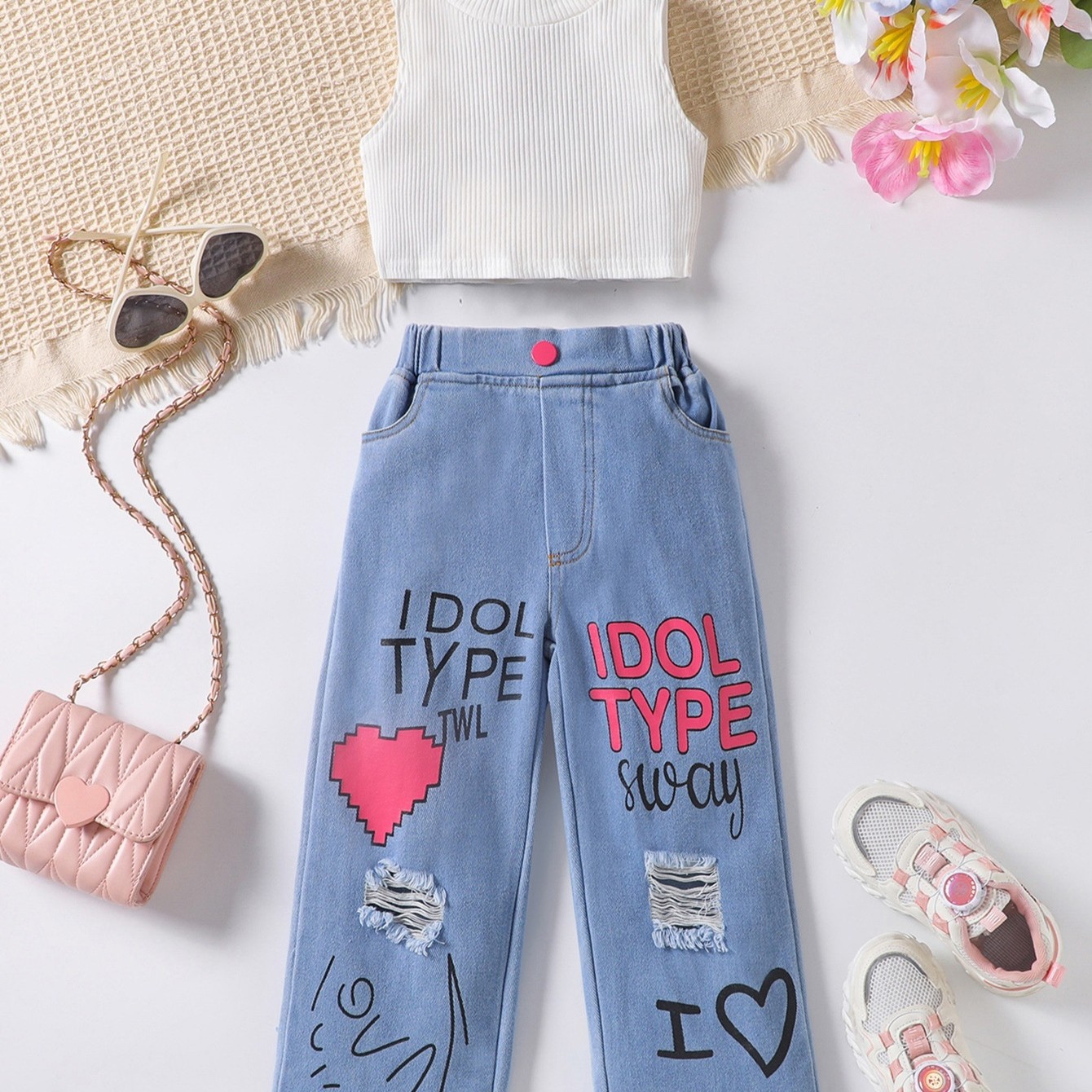 New Girls' Solid Color Sleeveless Vest Letters