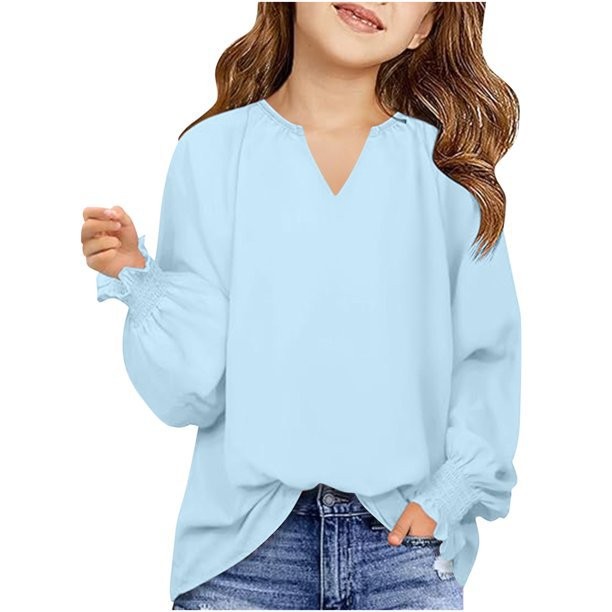 New Loose-fitting Solid Color Long Sleeves Children's Clothing Shirt