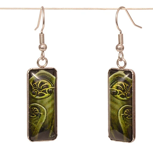 Green Koru Resin Rectangle Drop Earrings