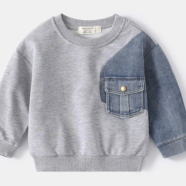 Boys' Denim Knitted Sleeve Loose Sweater