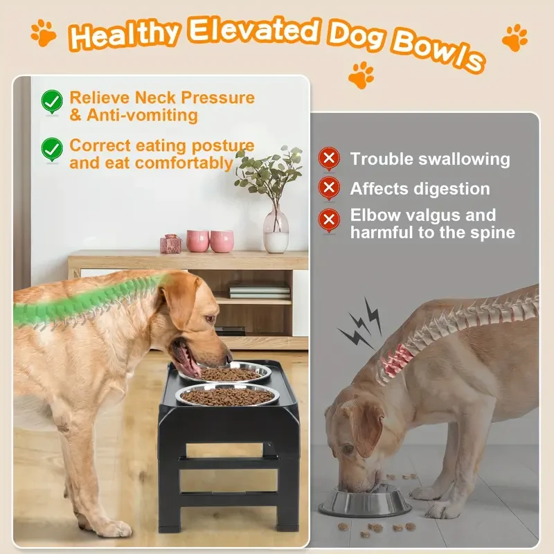 Elevated Dog Bowls | 4 Height Adjustable Raised Dog Bowl Stand