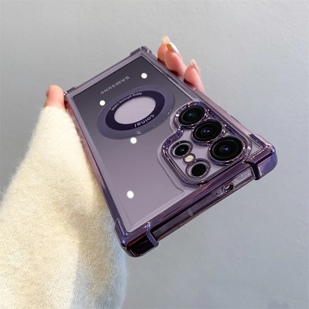 Phone Case Magnetic Suction Airbag Electroplating Transparent