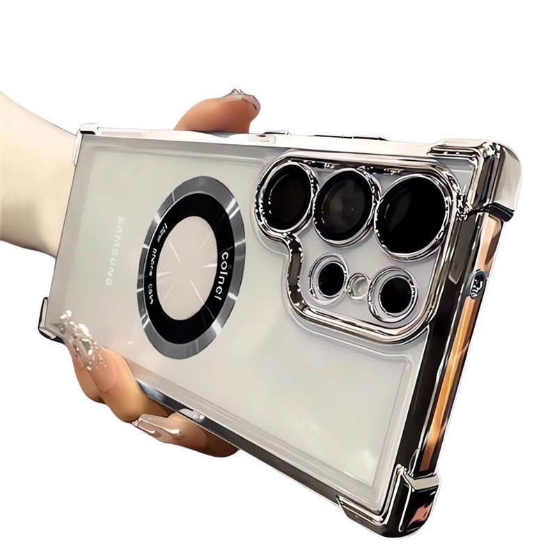 Phone Case Magnetic Suction Airbag Electroplating Transparent