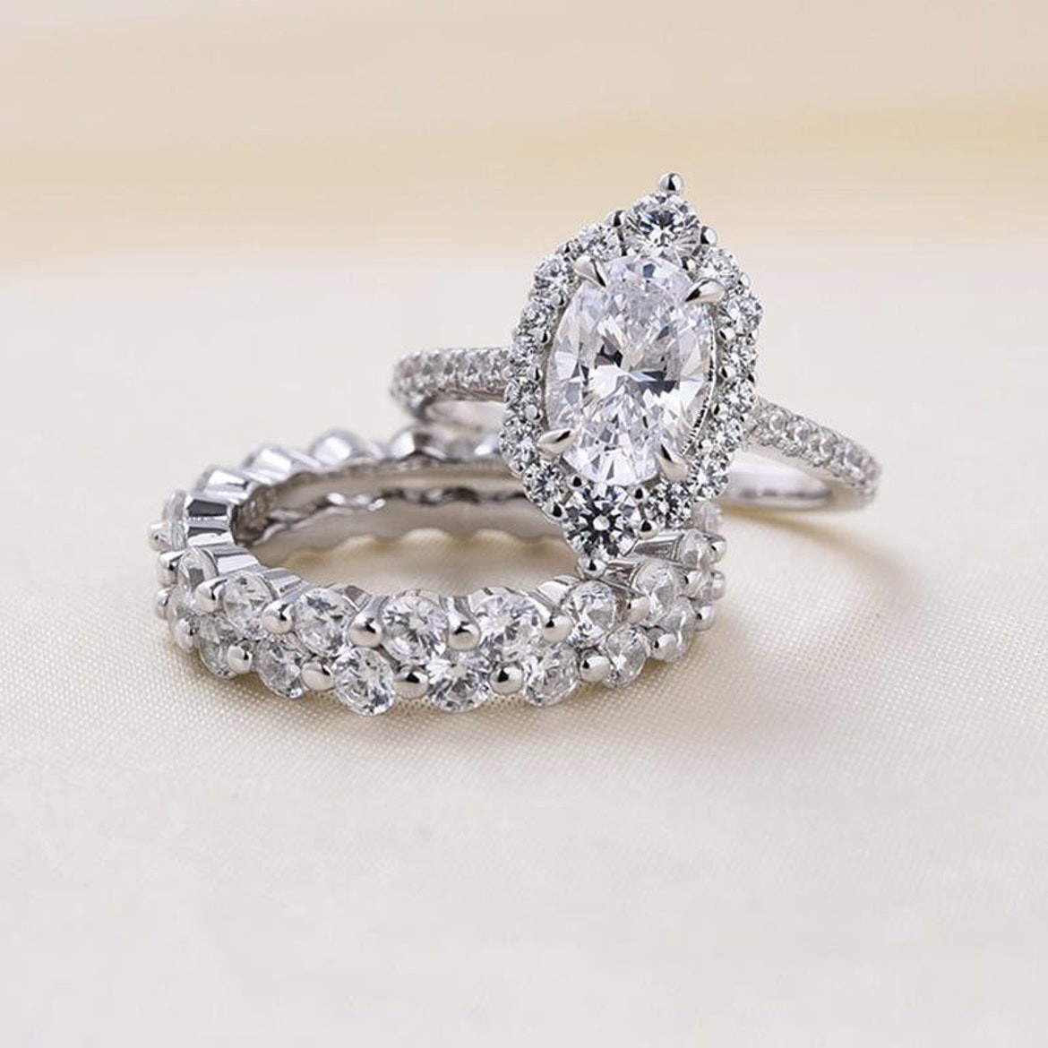 New European And American Fashion Jewelry Oval Zircon Women's Ring Set Ring