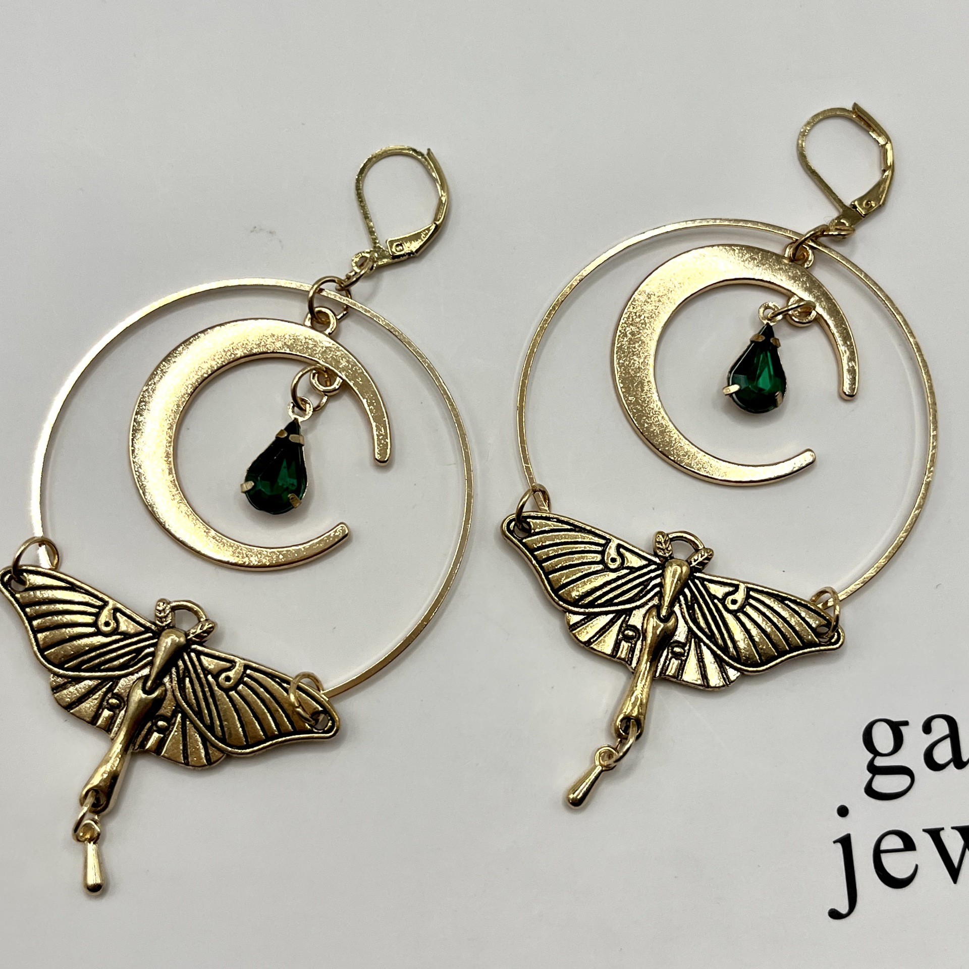 Retro Moths Moon Inlaid Gemstone Round Fashion Bohemian Style Women's Earrings