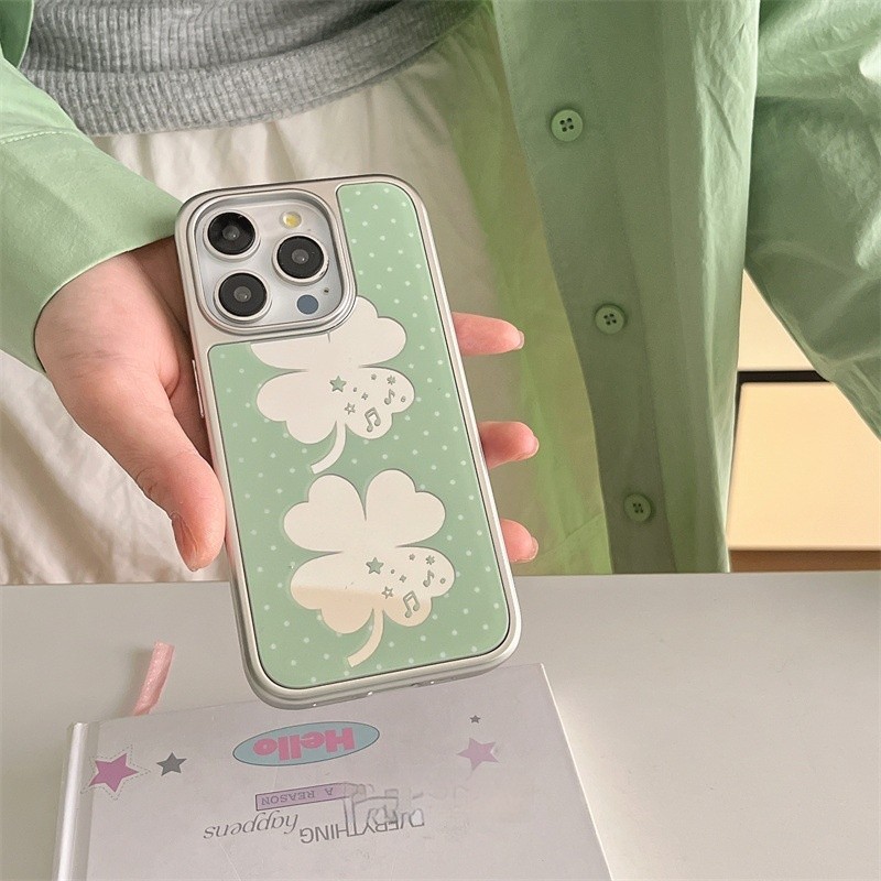 Korean Summer Lucky Four-leaf Clover Mirror Phone Case 16promax